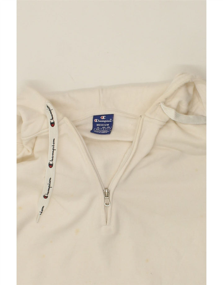 CHAMPION Womens Oversized Graphic Crop Hoodie Jumper UK 14 Medium White Vintage Champion and Second-Hand Champion from Messina Hembry 