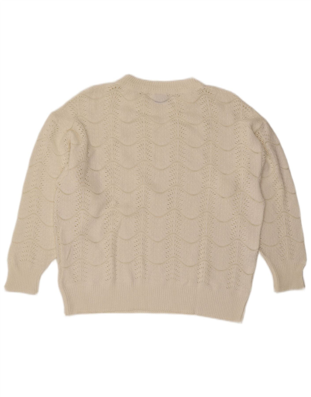 Vintage Womens Crew Neck Jumper Sweater IT 46 Large Off White Chevron