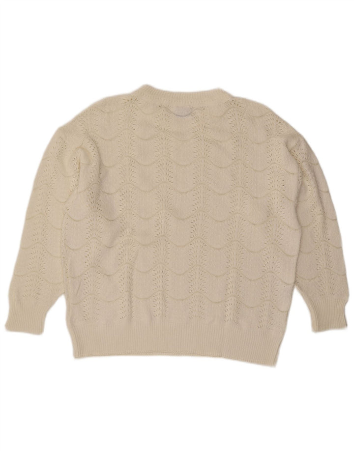 Vintage Womens Crew Neck Jumper Sweater IT 46 Large Off White Chevron