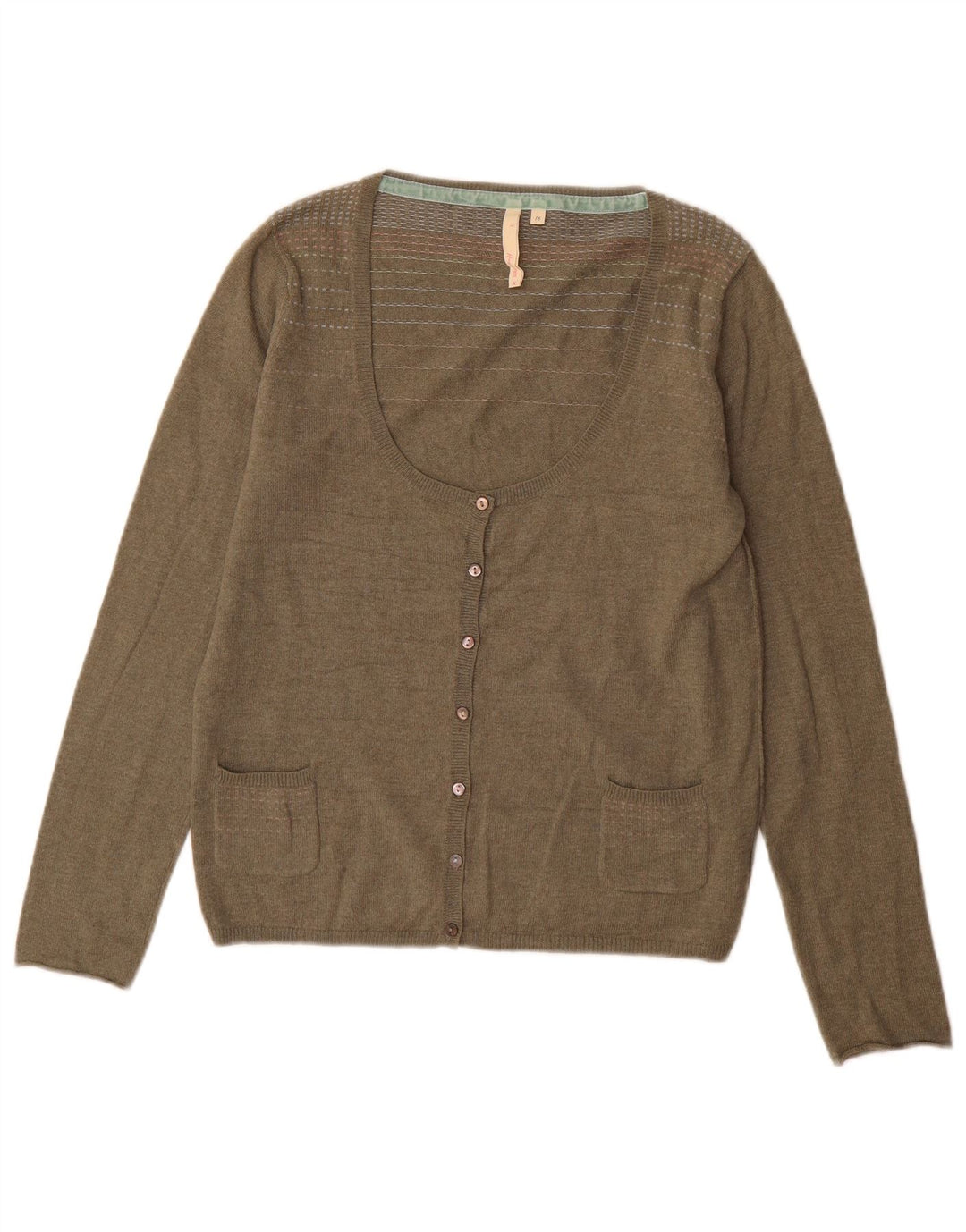 White Stuff Dame Cardigan Sweater UK 16 Stor Khaki Bomuld