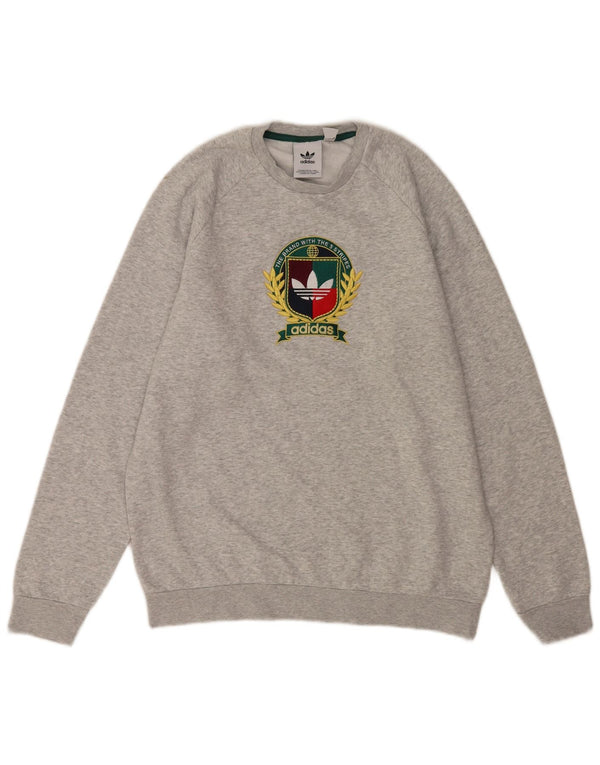 Adidas Mens Graphic Sweatshirt Jumper Medium Grey Cotton