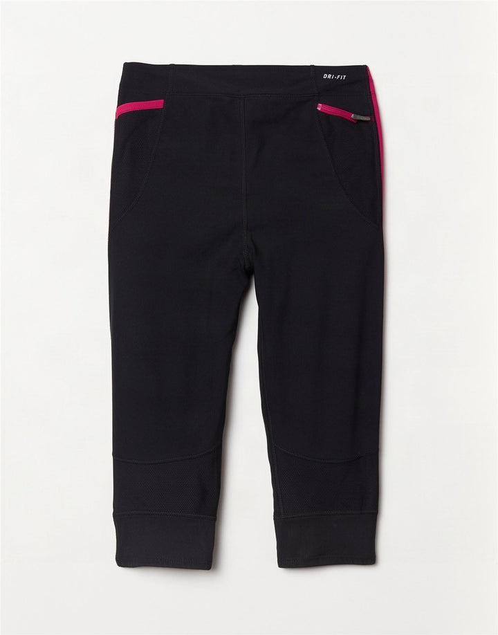 Nike Womens Dri Fit Capri Leggings UK 14 Large Black Colourblock Polyester