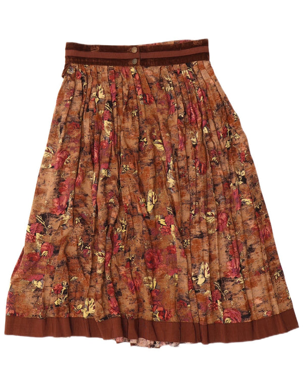 Seminole Womens Pleated Flared Skirt IT 44 Medium W28 Brown Floral Viscose