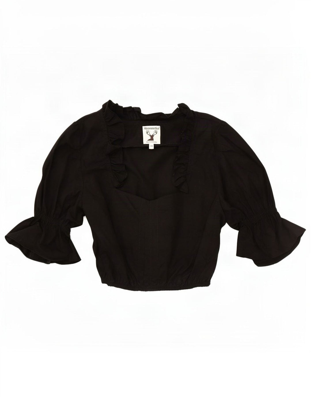 Alpenmarchen Dame Flæse Front Crop Bluse Top EU 40 Medium Sort