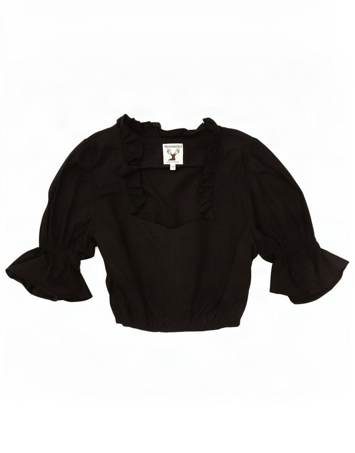 Alpenmarchen Dame Flæse Front Crop Bluse Top EU 40 Medium Sort