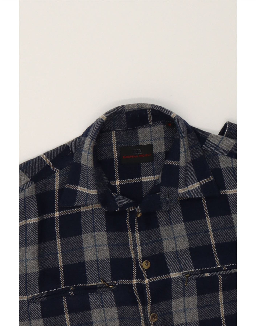 EUROPEAN PROJECT Mens Flannel Shirt Medium Navy Blue Check Acrylic Vintage European Project and Second-Hand European Project from Messina Hembry 