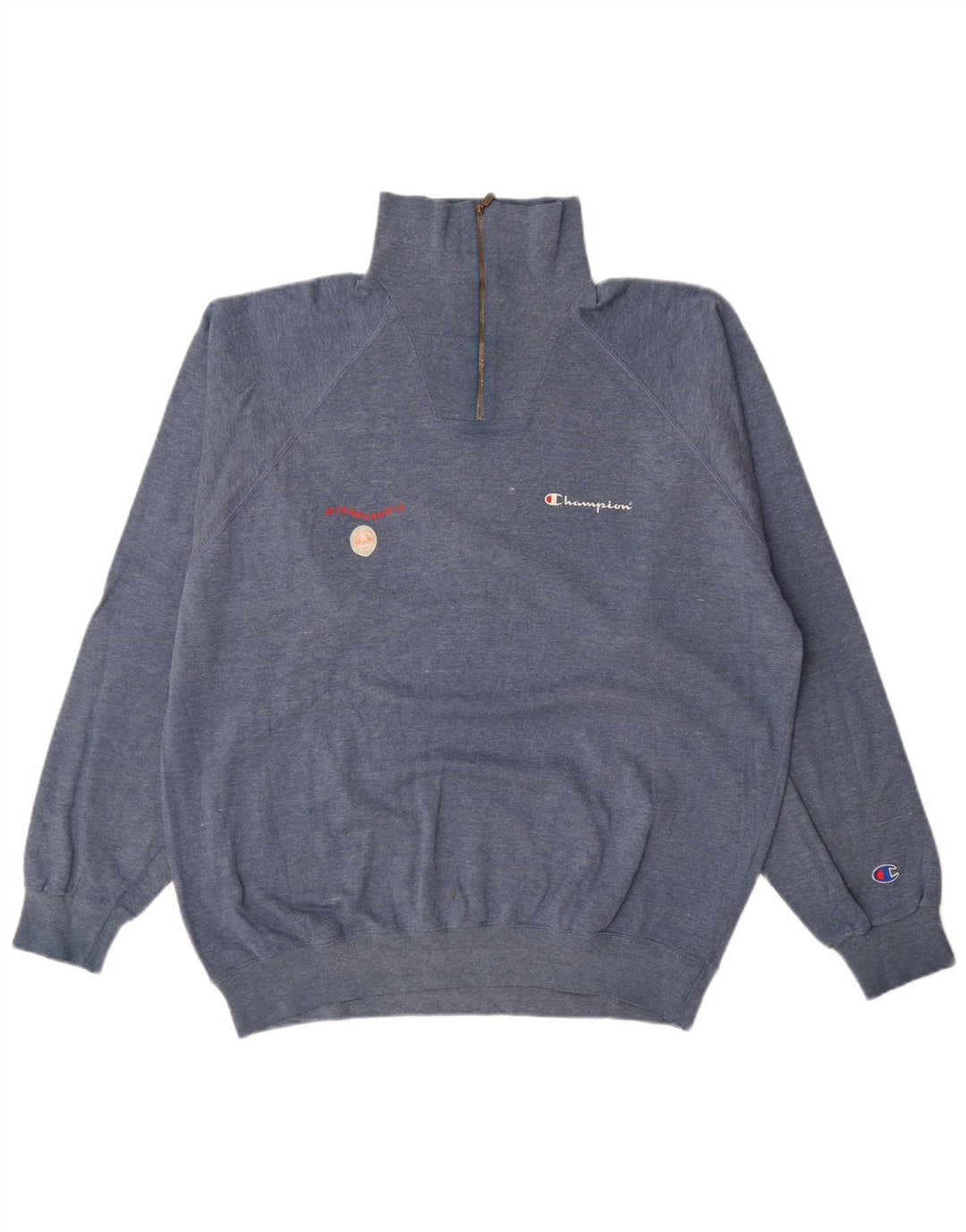 Champion Mens Zip Neck Sweatshirt Jumper XL Blue Cotton