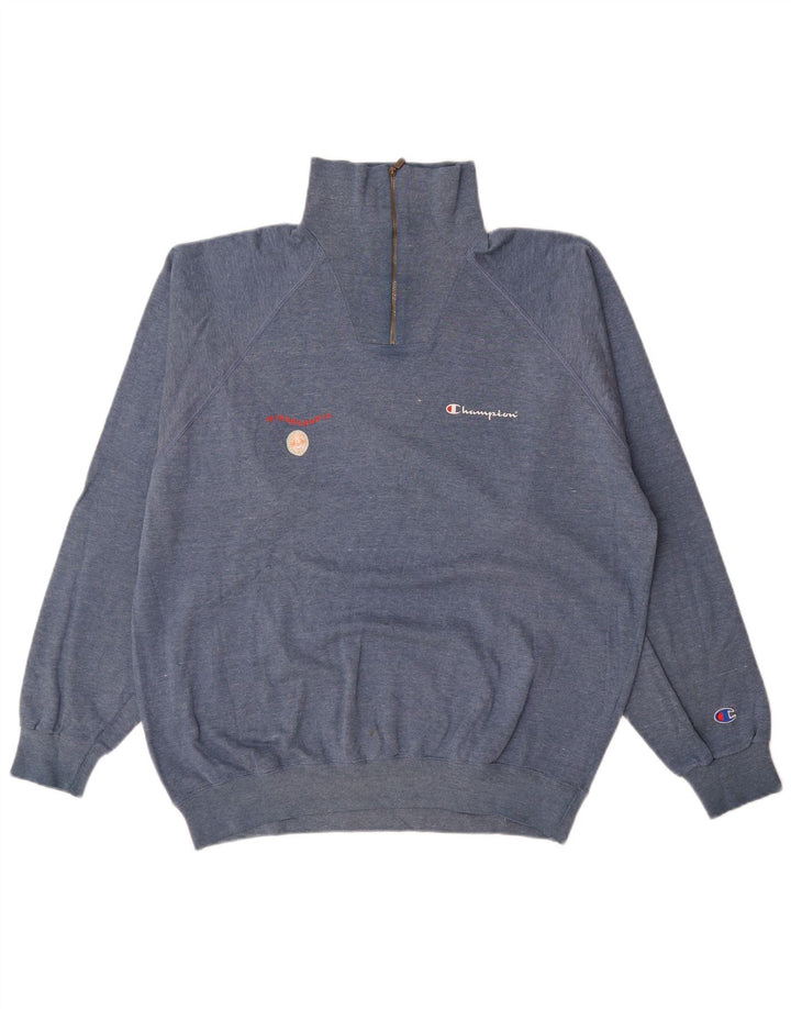 Champion Mens Zip Neck Sweatshirt Jumper XL Blue Cotton