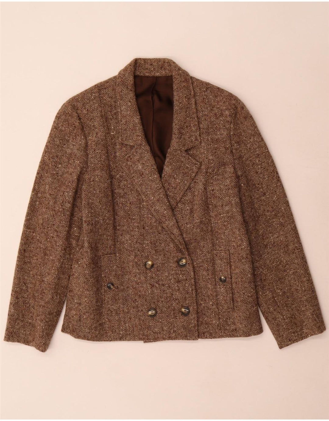 vintage Femme 2 Pièces Jupe Ensemble Moyen W24 Marron Moucheté