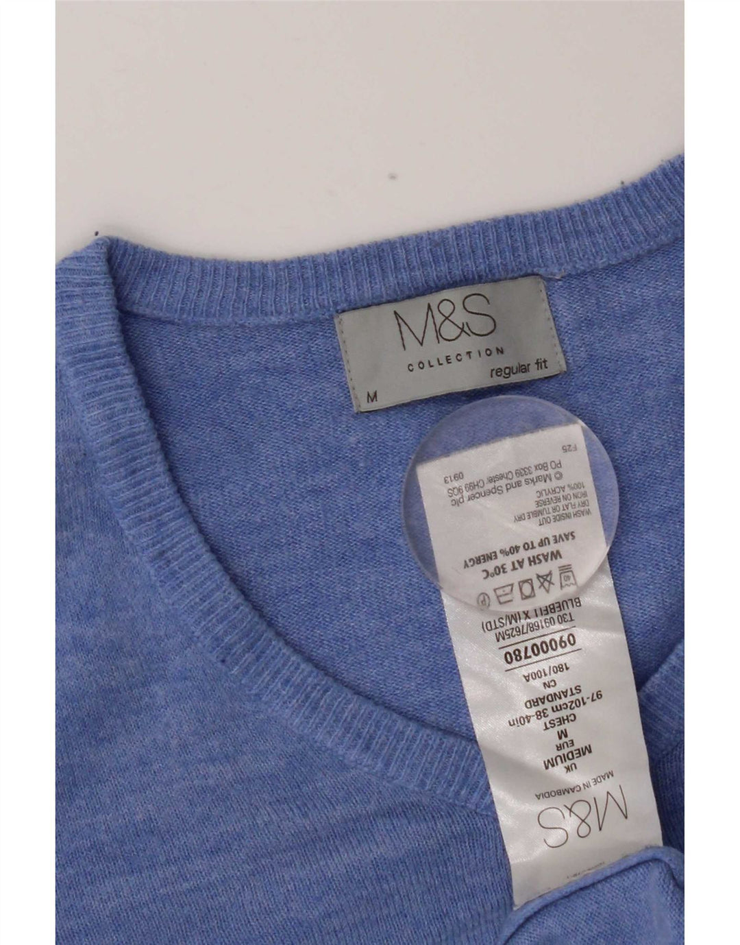 Marks & Spencer Herren-Pullover mit V-Ausschnitt, reguläre Passform, mittelblaues Acryl