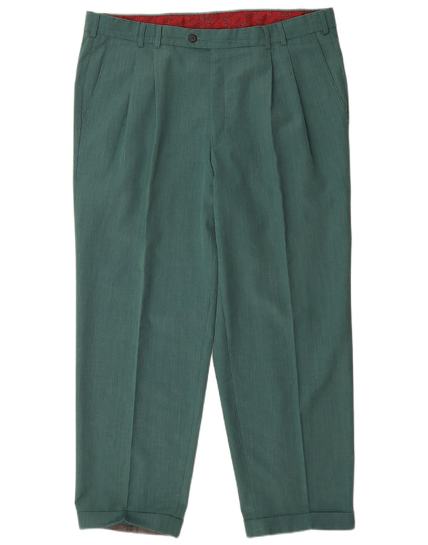 Vintage Herre Pegged Suit Bukser IT 54 2XL W38 L30 Grøn Polyester