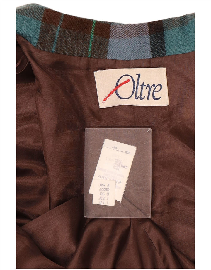 oltre Giacca blazer da donna a 2 bottoni UK 22 3XL Lana a quadri marrone
