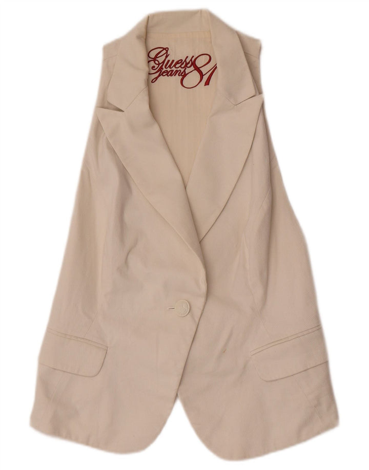 Guess Jaqueta blazer feminina sem mangas com 1 botão Reino Unido 16 grande algodão branco