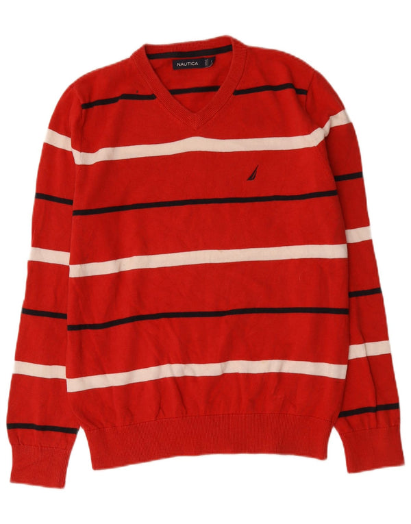 Maglione da uomo con scollo a V Nautica, piccolo cotone a righe rosse