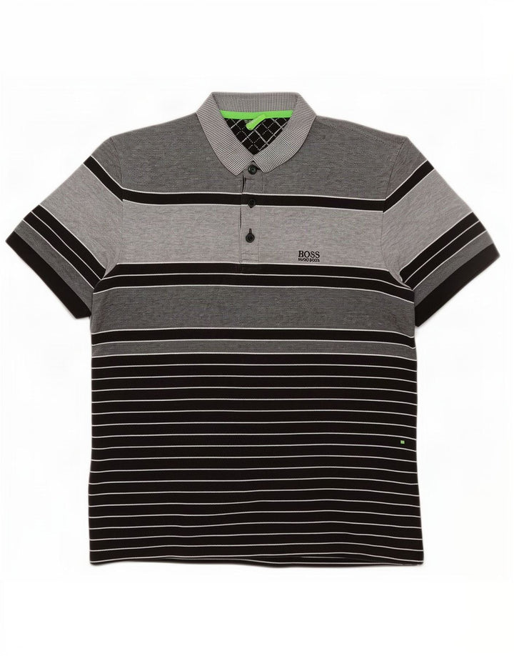 Polo da uomo Hugo Boss grande in cotone a righe grigie