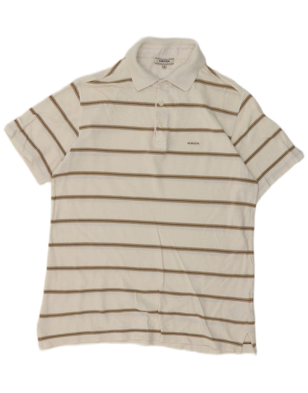 Geox Mens Respira Regular Fit Polo Shirt Medium White Striped Cotton