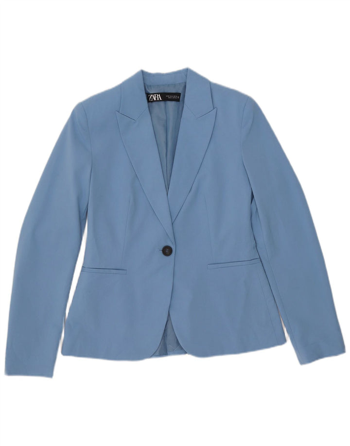 Zara Damen 1-Knopf-Blazerjacke EU 36 XS Blaues Polyester