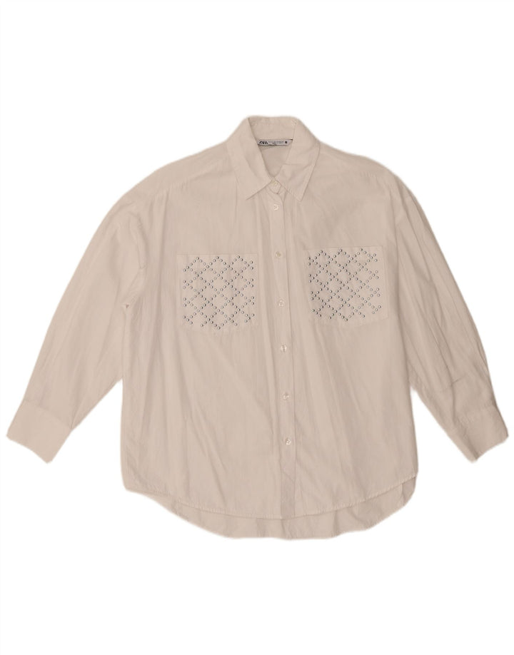 Zara Womens Oversized Shirt UK 6 XS White Cotton