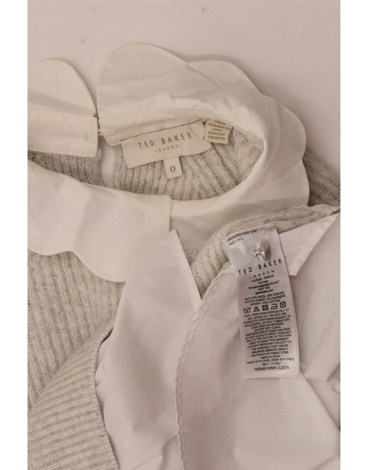 Ted Baker Womens Oversized Crew Neck Jumper Sweater US 0 2XS Grey Wool