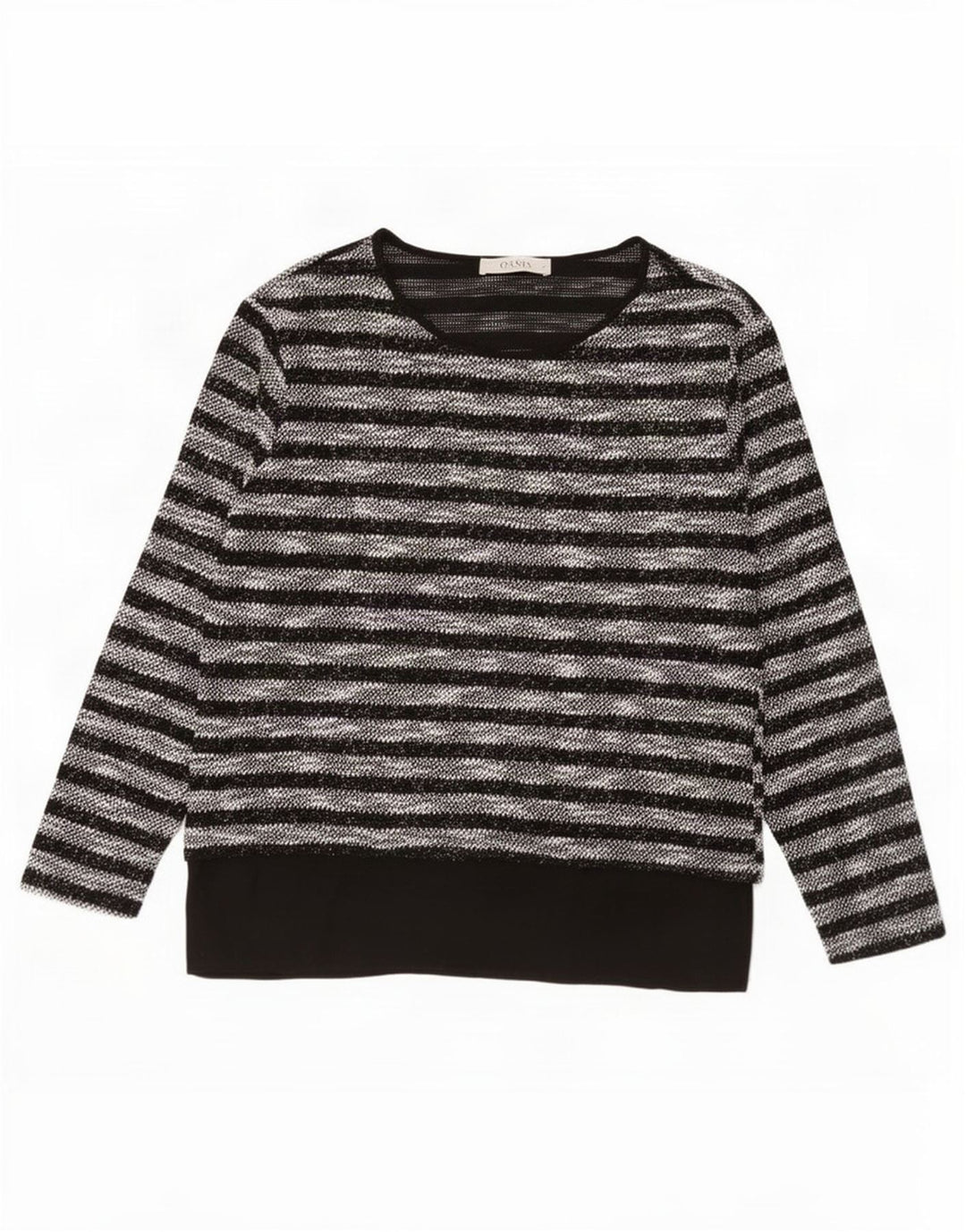 Oasis Womens Top Long Sleeve UK 12 Medium Black Striped Polyester