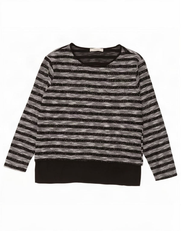 Oasis Womens Top Long Sleeve UK 12 Medium Black Striped Polyester
