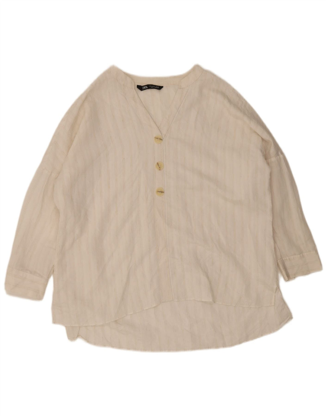 Zara Womens 3/4 Sleeve Oversized Blouse Top UK 16 Large White Striped