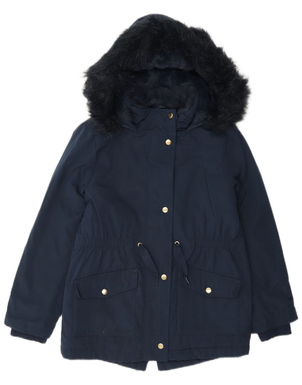 Marks & Spencer Girls Hooded Sherpa Parka Jacket 8-9 Years Navy Blue