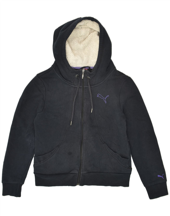 PUMA Womens Zip Hoodie Sweater UK 14 Medium Black Cotton | Vintage Puma | Thrift | Second-Hand Puma | Used Clothing | Messina Hembry 