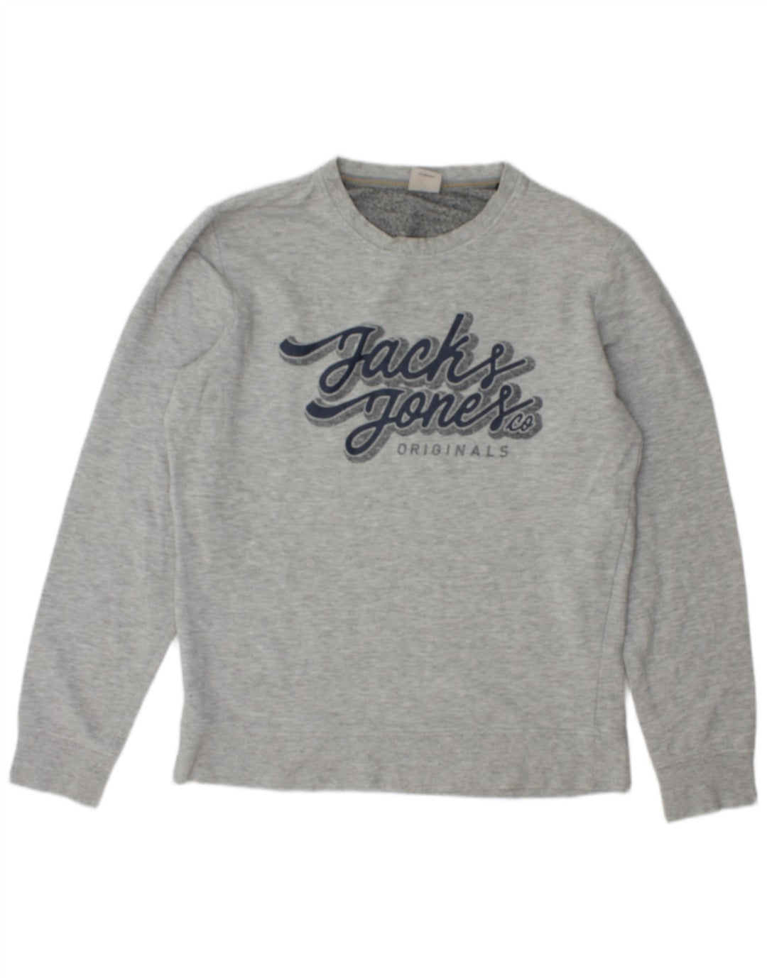 JACK & JONES Mens Graphic Sweatshirt Jumper Medium Grey Flecked Cotton