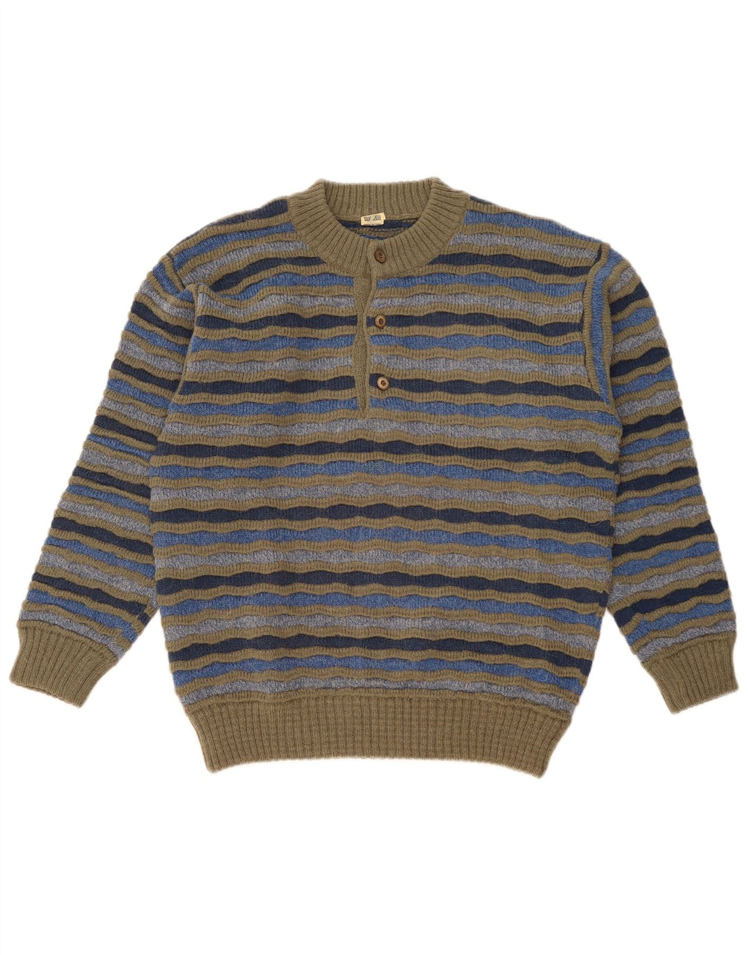 Vintage Mens Button Neck Jumper Sweater IT 48 Medium Multicoloured Striped