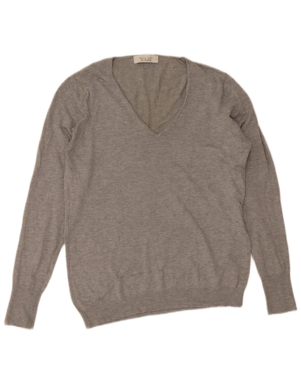 Maglione Zara da uomo con scollo a V grande grigio