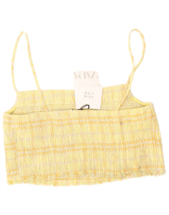 Zara Womens Crop Top Medium Yellow Check Cotton