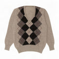 Vintage męski sweter z dekoltem w szpic, mały szary Argyle/diament