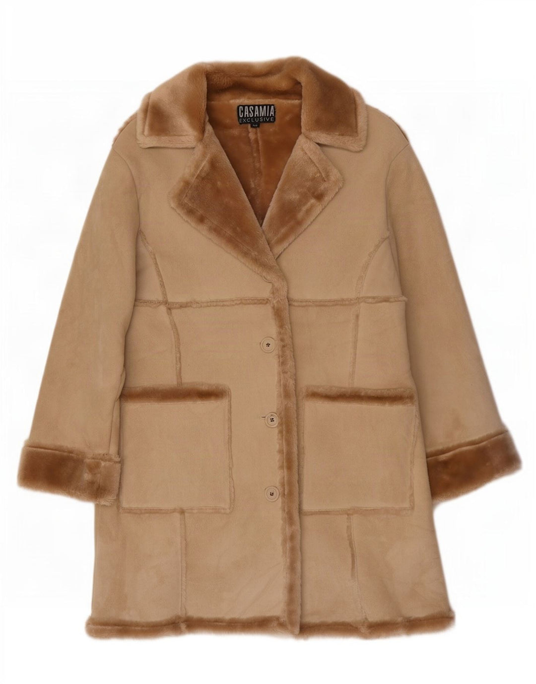 Pardesiu supradimensionat pentru femei Casamia Sherpa UK 10 Small Beige Poliester