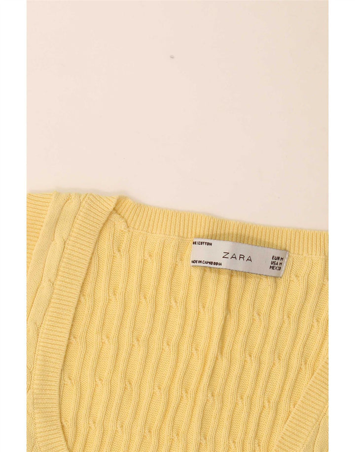 Zara Womens Vest Tank Top UK 12 Medium Yellow Cotton