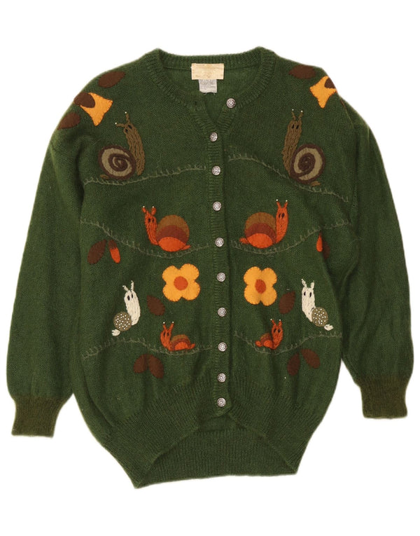 Pulover cardigan supradimensionat cu grafic pentru femei vintage UK 14 Medium Green Floral