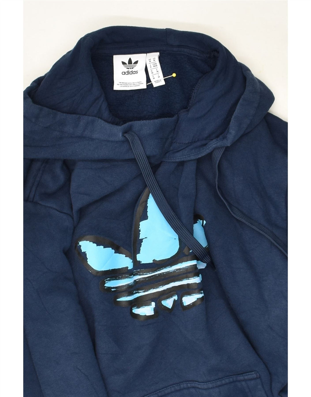 ADIDAS Mens Graphic Hoodie Jumper Medium Navy Blue Polyester