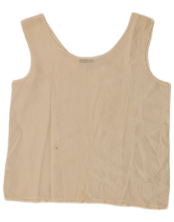 Vintage Womens Sleeveless Blouse Top UK 14 Large Beige Silk
