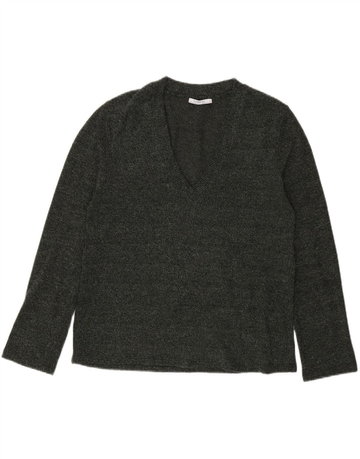 Zara Womens V-Neck Jumper Sweater UK 10 Small Grey