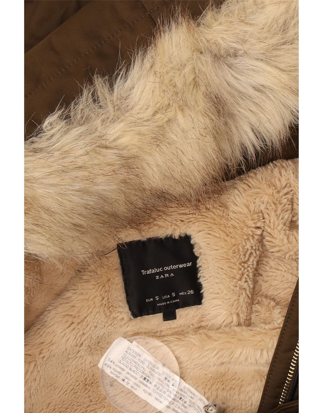 Zara Womens Trafaluc Oversized Sherpa Parka Jacket UK 10 Small Brown