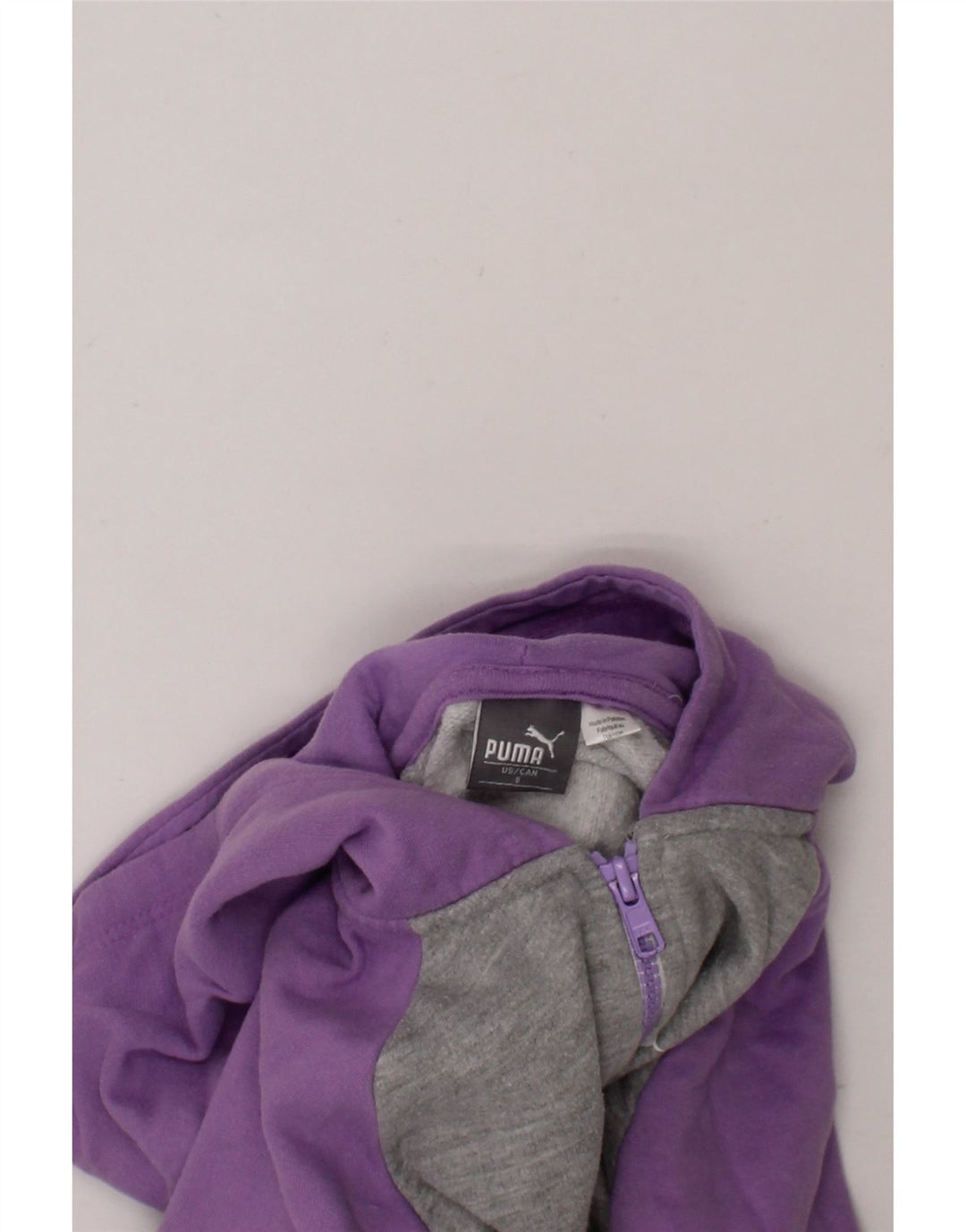PUMA Girls Zip Hoodie Sweater 7-8 Years Purple Colourblock Cotton Vintage Puma and Second-Hand Puma from Messina Hembry 