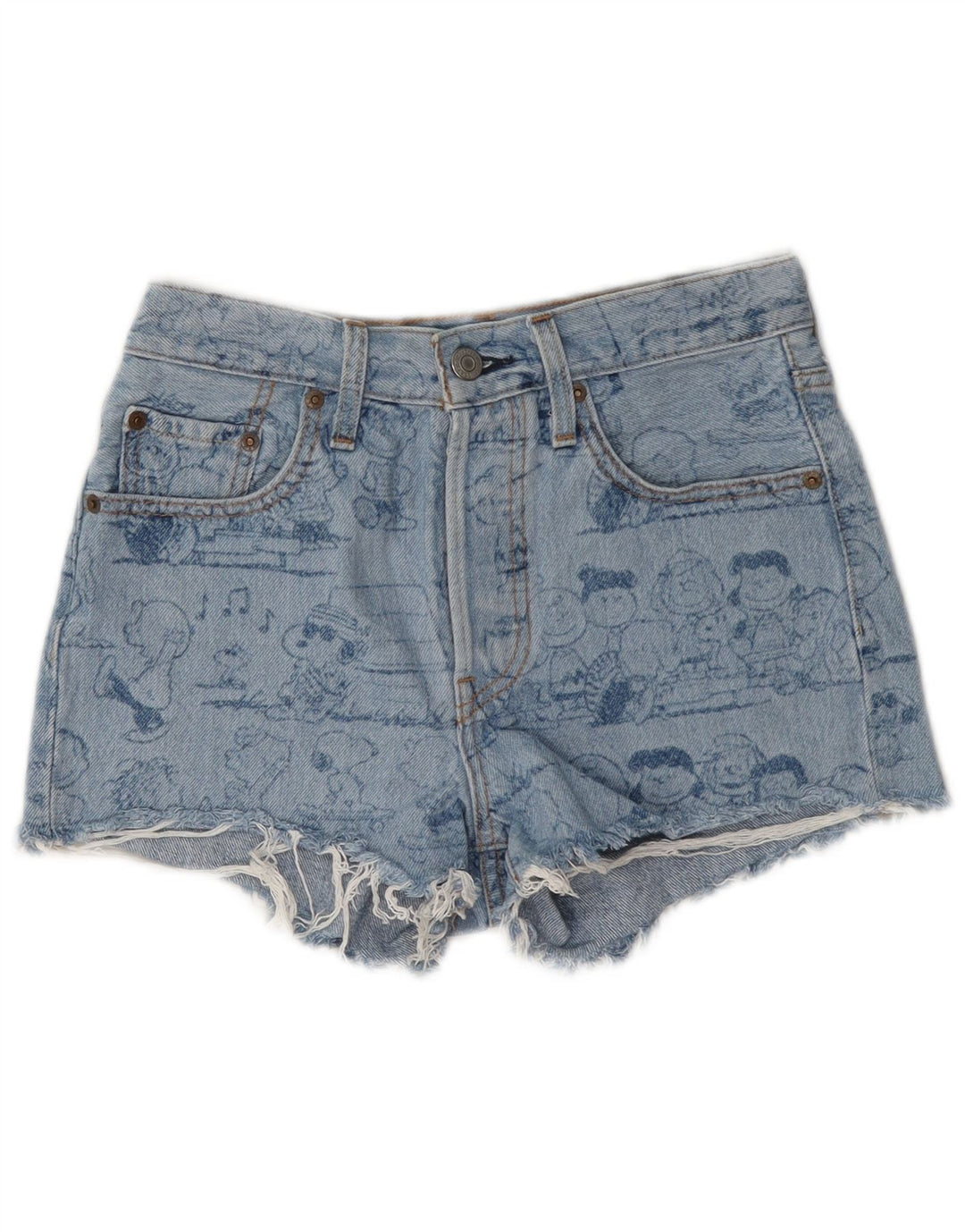 Levi's Womens Peanuts Graphic Denim Shorts W24 XS Blue Cotton