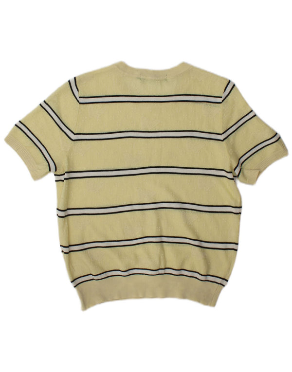 vintage Womens Crew Neck Jumper Pull UK 14 Moyen Jaune Rayé