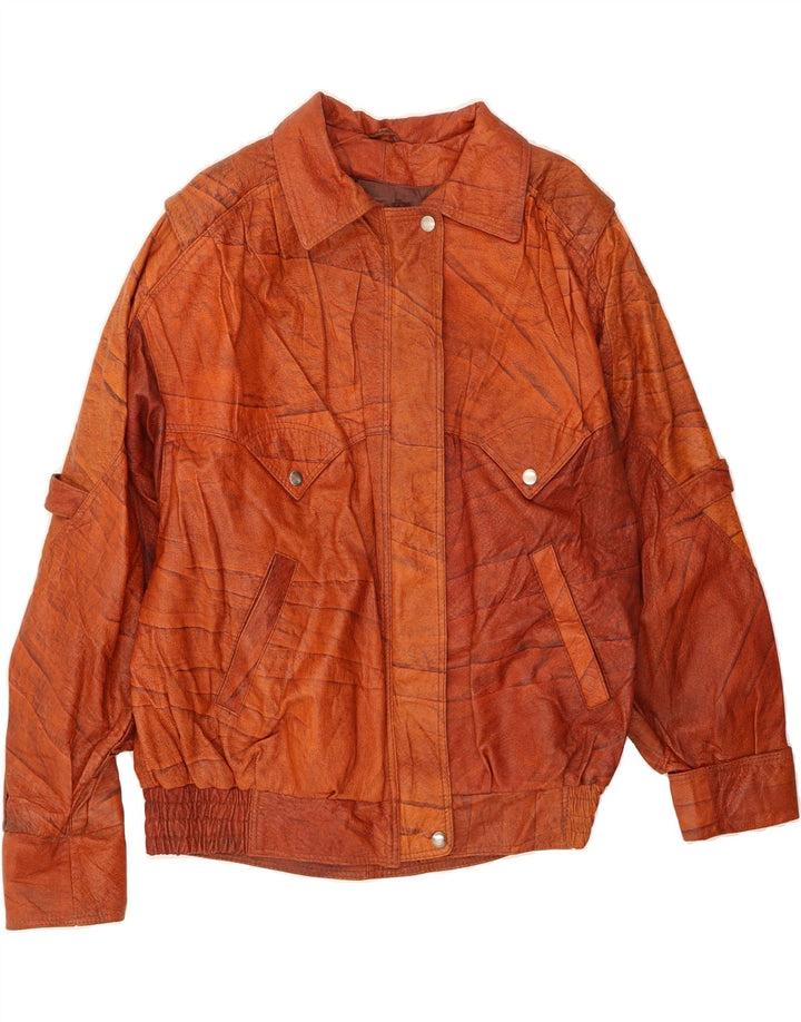 VINTAGE Womens Leather Jacket UK 18 XL Brown Striped Vintage Vintage and Second-Hand Vintage from Messina Hembry 