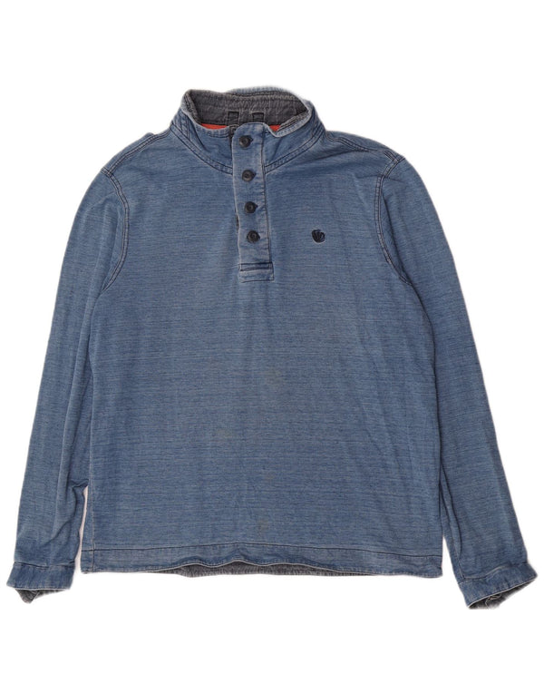 Fat Face Mens Button Neck Sweatshirt Jumper Large Blue Pinstripe Cotton