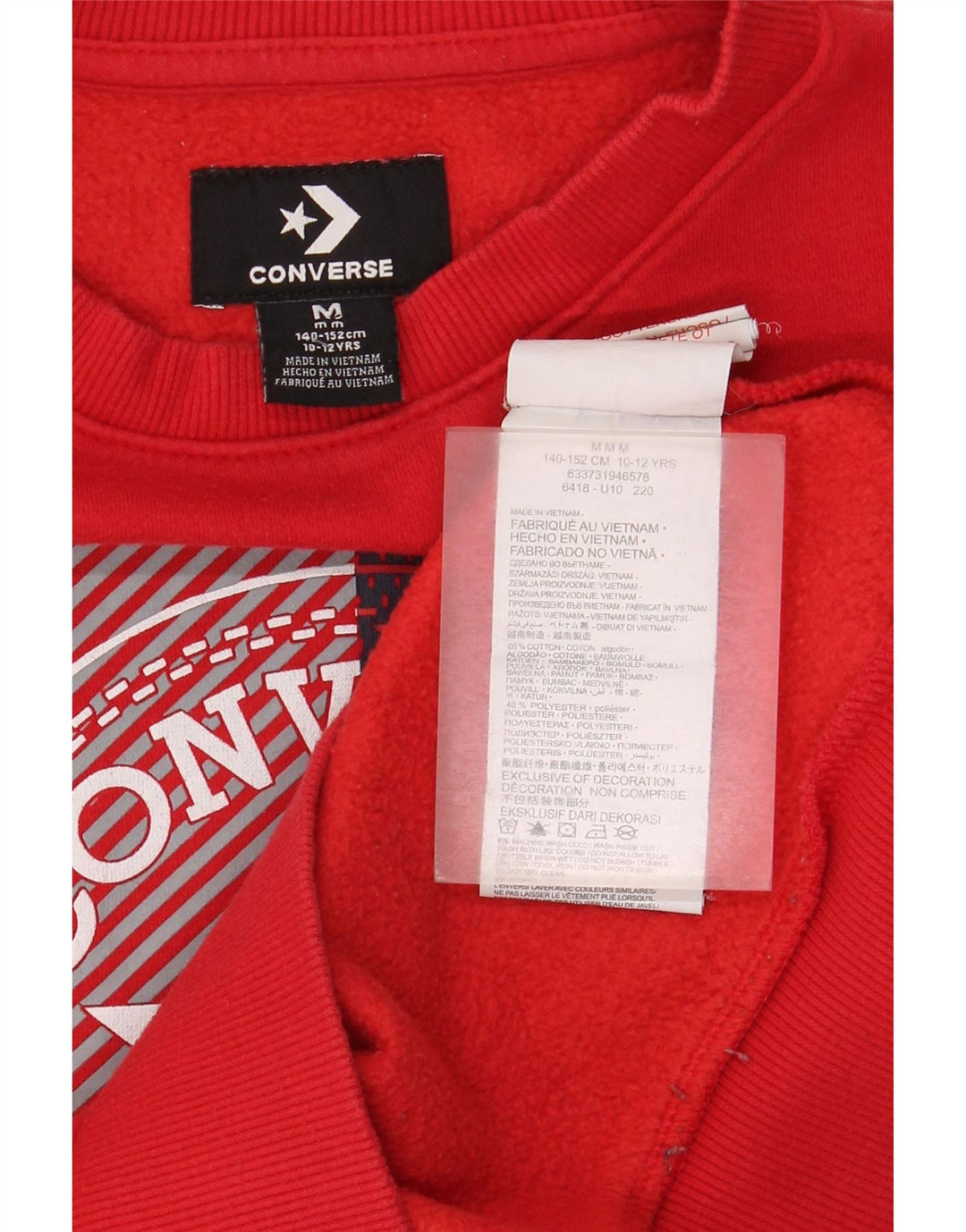 Converse Boys Graphic Sweatshirt Jumper 10-11 Years Medium  Red Cotton