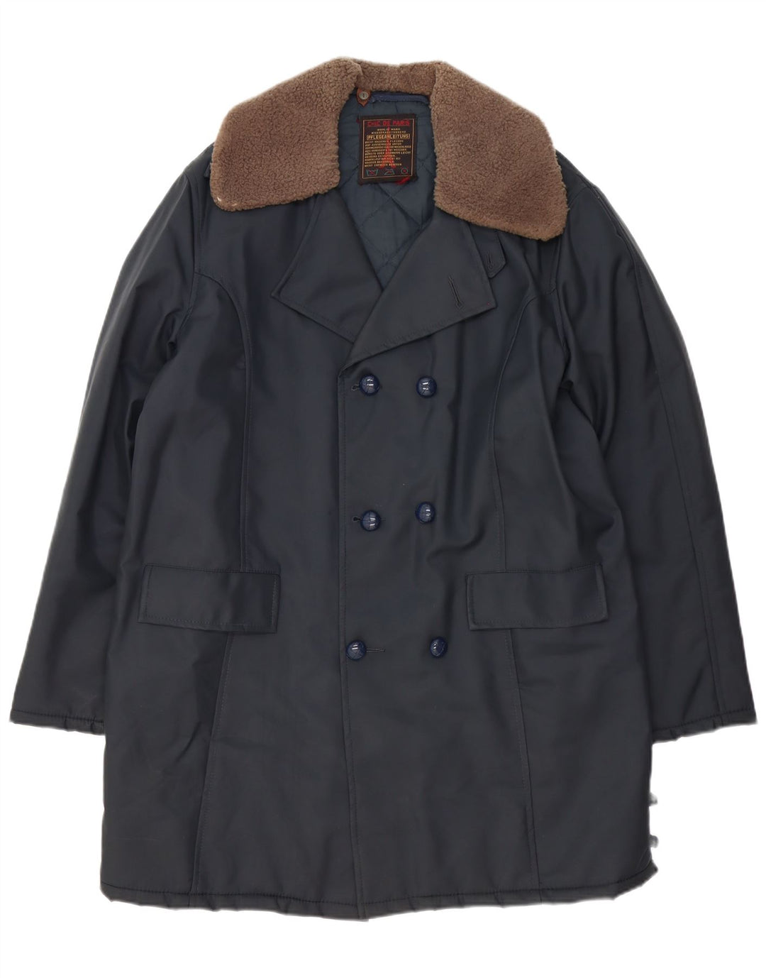Chic Mens Double Breasted Coat UK 42 XL Navy Blue