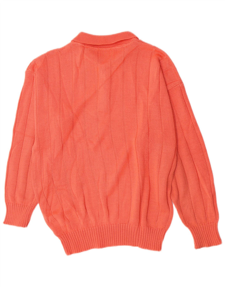 Vintage Mens Polo Neck Jumper Sweater Small Orange Argyle/Diamond