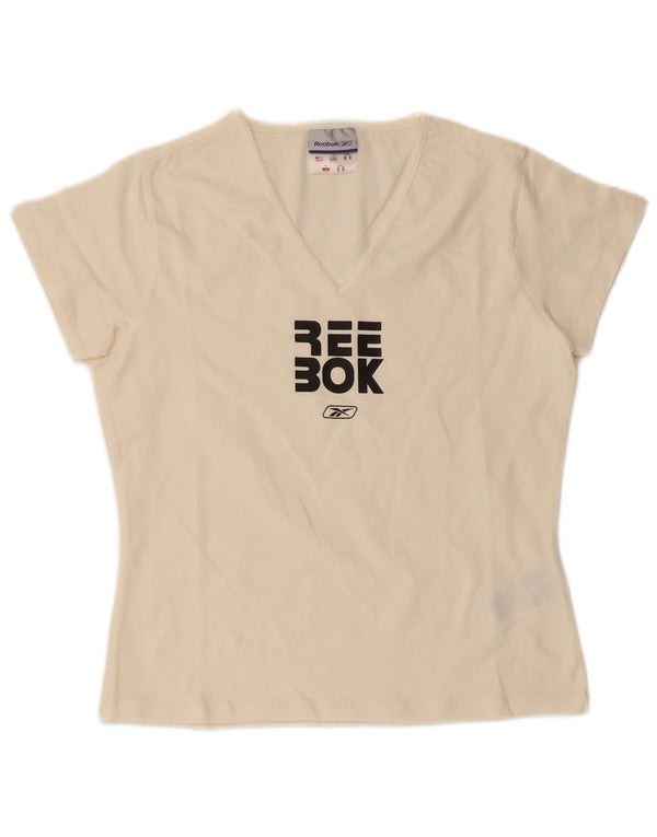 Reebok Womens Graphic T-Shirt Top UK 14 Large Off White Baumwolle