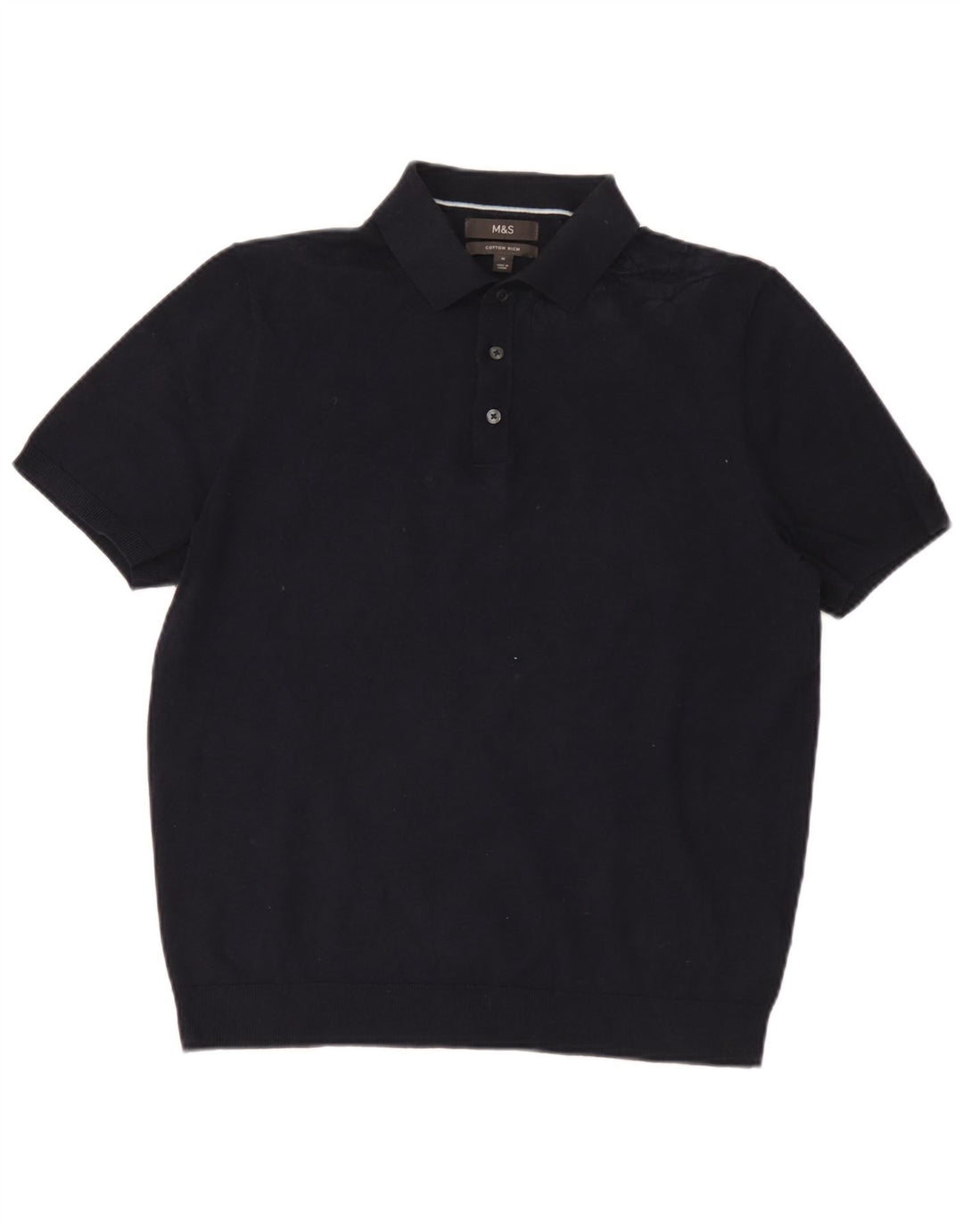 Marks & Spencer Mens Short Sleeve Polo Neck Jumper Sweater Medium Navy Blue